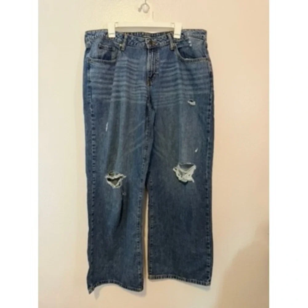 Wild Fable Low-Rise Baggy Distressed Jeans Blue 16 Long Ripped Wide Leg
